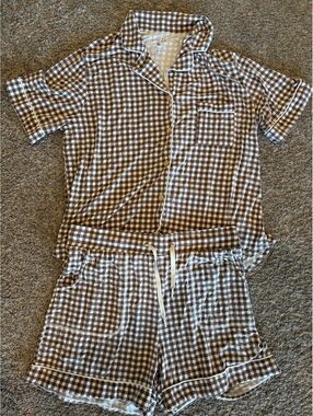 Lates by Kate Gingham Pajama Set — Brown/Cream, Size L